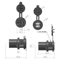 USB Doppelsteckdose | Typ A | 12-24V | 5V/2,4A | QC 3.0 | Ø29mm