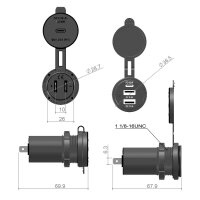 USB Dreifachsteckdose | Triple-USB Ladegerät | 12V/24V - USB-A & USB-C | Ø29mm