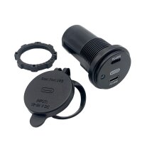 USB Doppelsteckdose | Dual USB-C Ladegerät | 12–24V | 5V–20V | 60W | Ø29mm