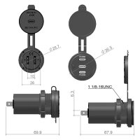 USB Doppelsteckdose | Dual USB-C Ladegerät | 12–24V | 5V–20V | 60W | Ø29mm