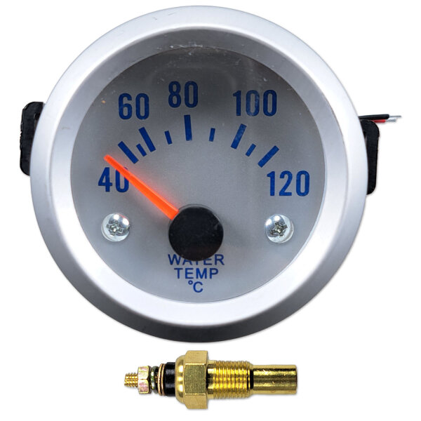 Wassertemperaturanzeige mit Sensor | Analog | 12V | 40-120°C | Silber | Ø52mm