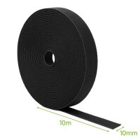 Kabelbinder | Klett | Zuschneidbar | Schwarz | 10mm | 10...