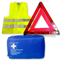 KFZ Unfall- und Erste-Hilfe Set | Verbandtasche, Blau | Warndreieck | Warnweste, Gelb