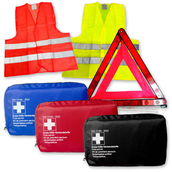 KFZ Unfall- und Erste-Hilfe Set | Verbandtasche | Warndreieck | Warnwesten