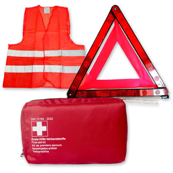 KFZ Unfall- und Erste-Hilfe Set | Verbandtasche, Rot | Warndreieck | Warnweste, Orange