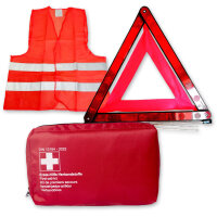 KFZ Unfall- und Erste-Hilfe Set | Verbandtasche, Rot | Warndreieck | Warnweste, Orange