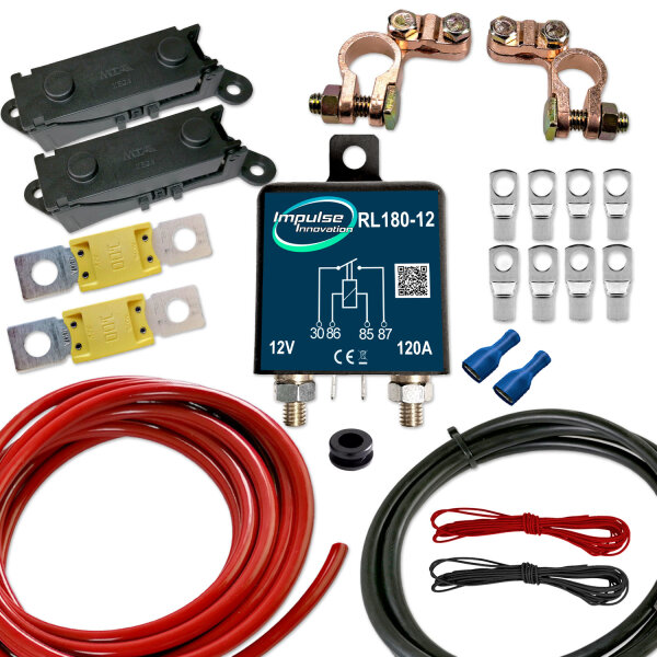 Zweitbatterieset | RL180-12 PRO | Trennrelais 12V 120A | 6m 25mm² Kabel