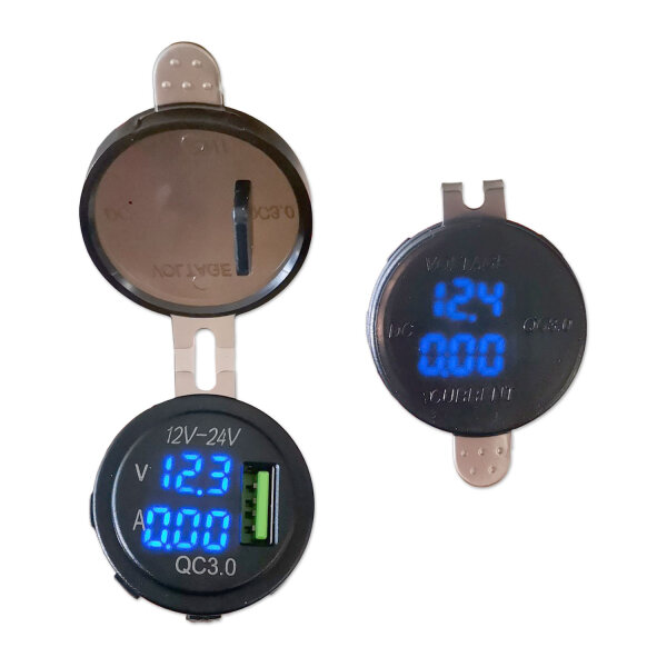 USB Steckdose | Typ A | 12-24V | 3A | QC 3.0 | LED Anzeige | Ø29mm