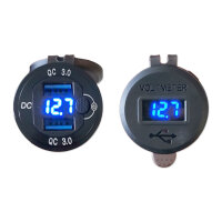 USB Doppelsteckdose | Typ A QC | 9-32V | Anzeige | Schalter | Ø29mm