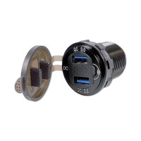 USB Doppelsteckdose | Typ A QC | 9-32V | Anzeige | Schalter | Ø29mm