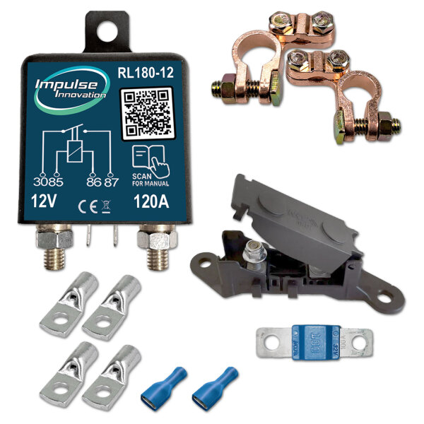 Trennrelaisset | RL180-12 BASIC | 12V 120A | Polklemmen | 25mm² Verbinder | 100A Sicherung