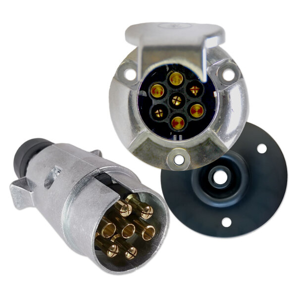 Anhängersteckersatz | 7-polig | 12V | Aluminium | Stecker & Steckdose