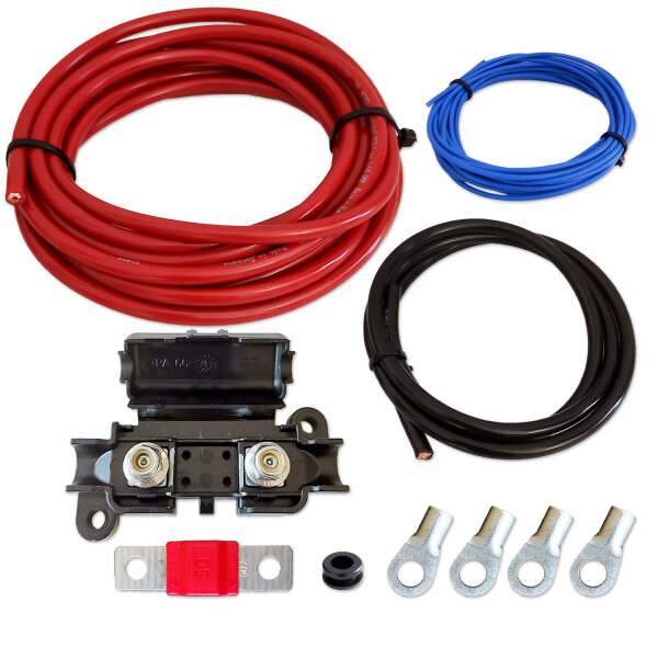 Kabelset | Vollkupfer | 10mm² | 5+5+1 Meter | Sicherung & Verbinder