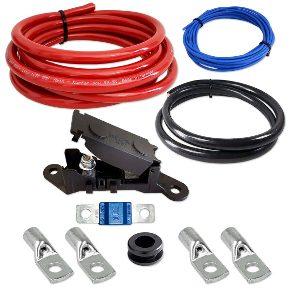 Kabelset | Vollkupfer | 25mm² | 5+5+1 Meter | Sicherung & Verbinder